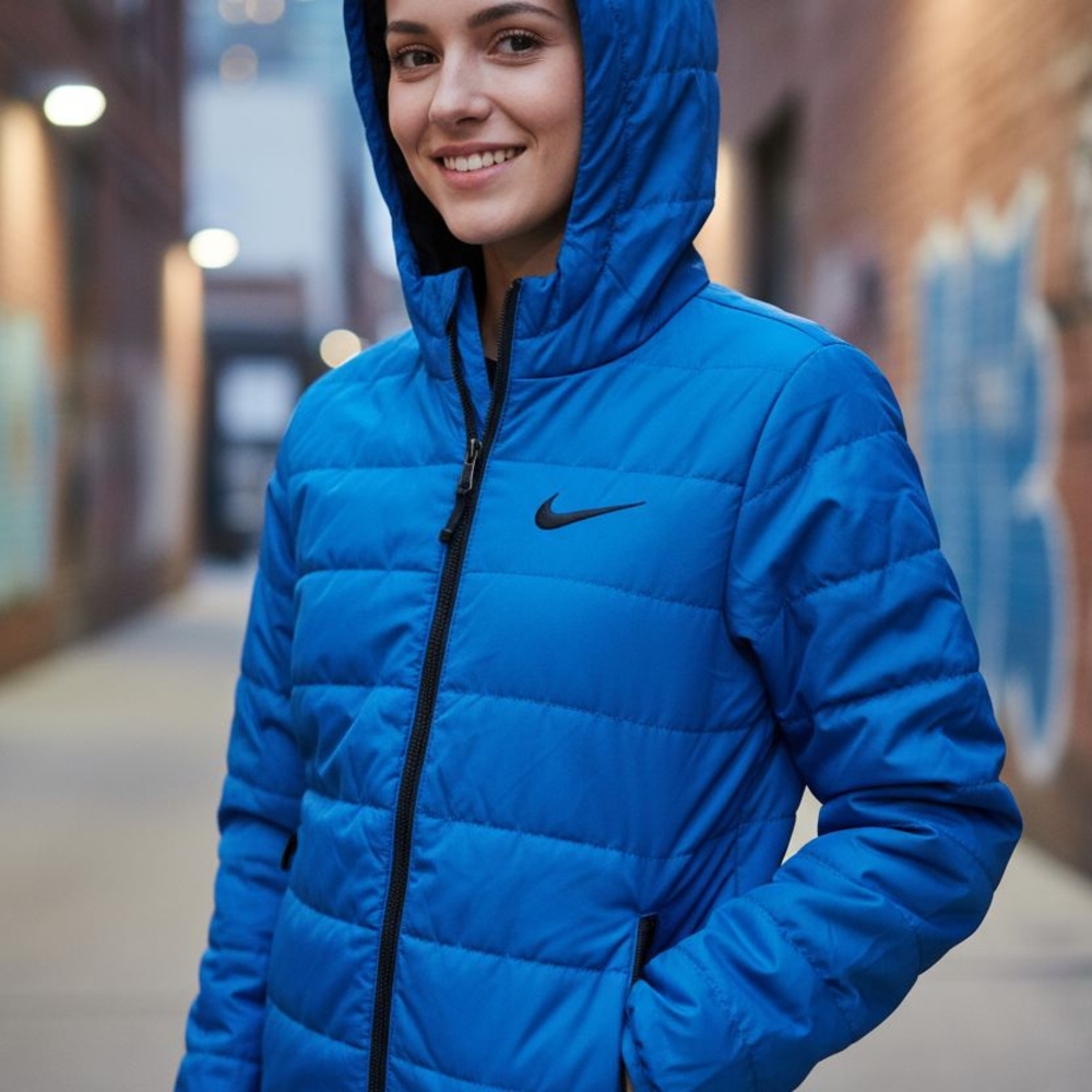Nike Women's Vibrant Blue Hooded Puffer Jacket
